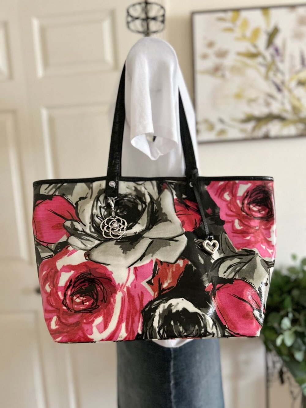 Brighton Floral Coated Canvas Tote - Pink, Black & Cream